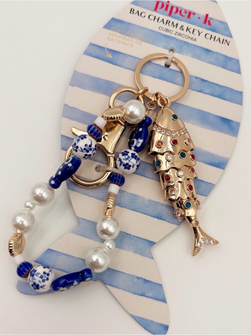 **Lowest Price**
Piper K Beaded Pearl & Blue Fish Keychain Charm - Picture 5 of 7